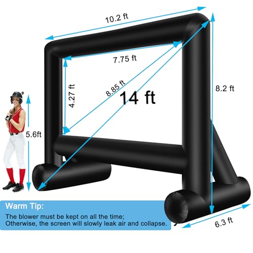 AZXRHWYGS 14 Feet Indoor and Outdoor Inflatable Blow up Mega Movie Projector Screen with Carry Bag for Front and Rear Projection