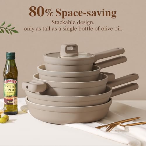 SENSARTE 20Pcs Pots and Pans Set Nonstick, Ceramic Cookware Set Non Stick, Non-toxic Healthy Kitchen Cooking Set, Induction Compatible, Dishwasher Safe, PFAS/PTFE/PFOA Free, TAUPE