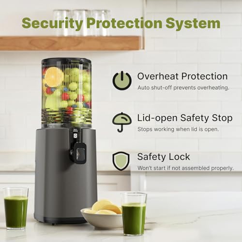 Cold Press Juicer, 5.5inch Wide Feed Chute Juicer Extractor Machine, Slow Masticating Juicer for Whole Vegetables & Fruits, Black