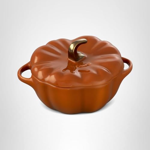 STAUB Ceramic 0.75-qt Petite Pumpkin, Oven & Stove Safe up to 572°F, Pumpkin Dish, Baking Candy Burnt Orange