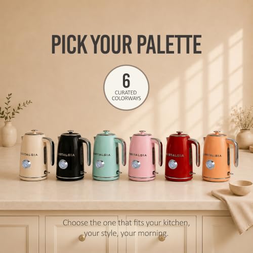 Nostalgia Retro Electric Kettle,1.7L Enamel-Coated Stainless Steel - Cream