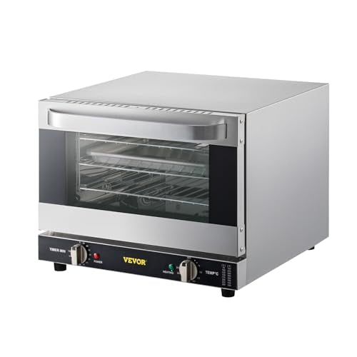 VEVOR Commercial Convection Oven, 21L/19Qt, Quarter-Size Conventional Oven Countertop, 1440W 3-Tier Toaster w/Front Glass Door, Electric Baking Oven w/Trays Wire Racks Clip Gloves, 120V