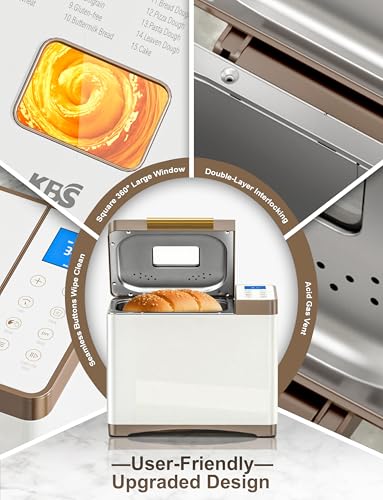 KBS 20-IN-1 Bread Maker with Custom Program, 650W Bread Machine with Nonstick Ceramic Pan & Stainless Steel Paddle, 2.2LB Bread Maker Machine, Polish Bread, Gluten-Free, Touch Panel,15H Timer,3 Colors