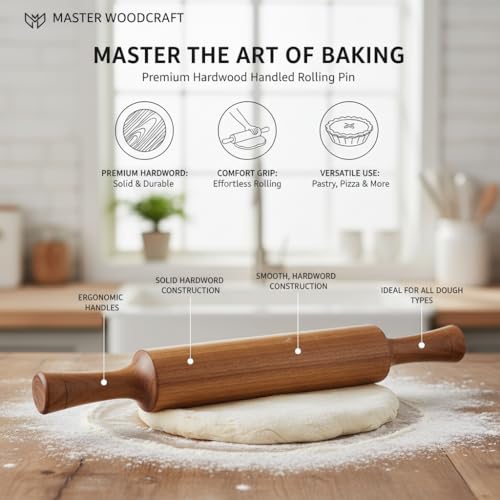 Traditional Wooden Rolling Pin, Solid Wood Construction, Professional Baking Tool for Pastry, Dough and Pizza Making