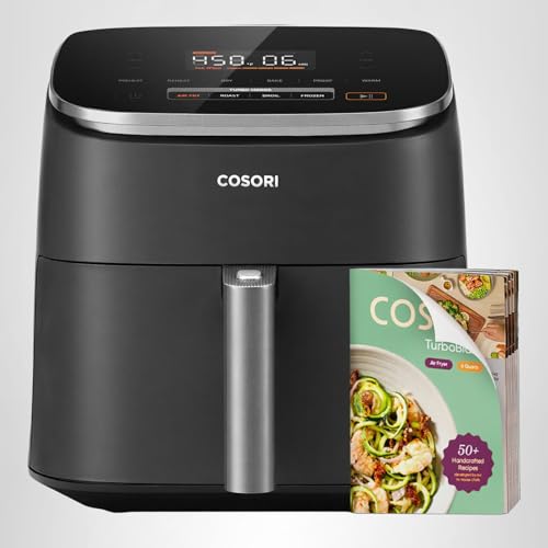 Cosori 9-in-1 TurboBlaze Air Fryer 6 Qt, PFAS-Free Ceramic Coating, 90°ā450°F, Precise Heating for Even Results, Air Fry, Roast, Bake, Broil, Dry, Frozen, Proof, Reheat, Keep Warm, 120V, Dark Gray