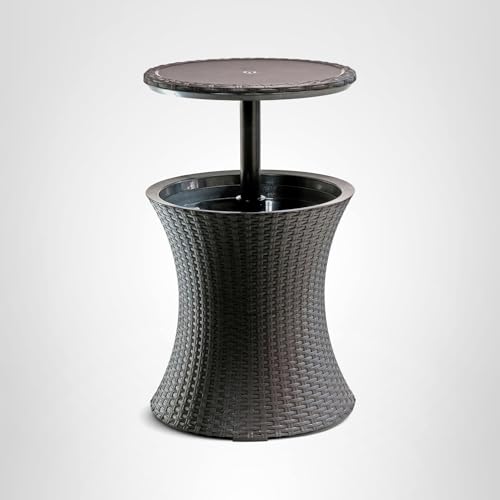 Keter Pacific Cool Bar Outdoor Patio Furniture and Hot Tub Side Table with 7.5 Gallon Beer and Wine Cooler, Espresso Brown