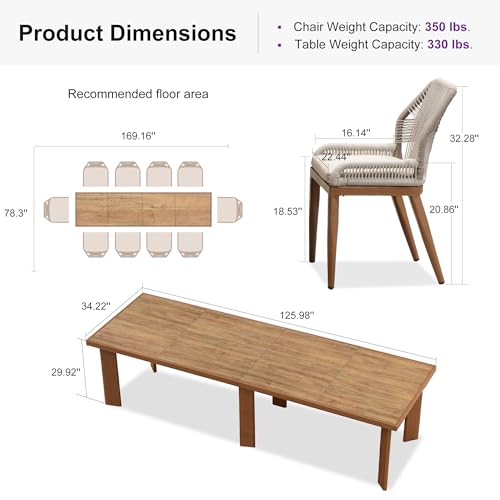 PURPLE LEAF 11 Pieces Dining Set Patio Metal Rectangular Table and Wicker Rattan Chairs for Outside Porch Garden Kitchen Modern Outdoor Furniture Sets