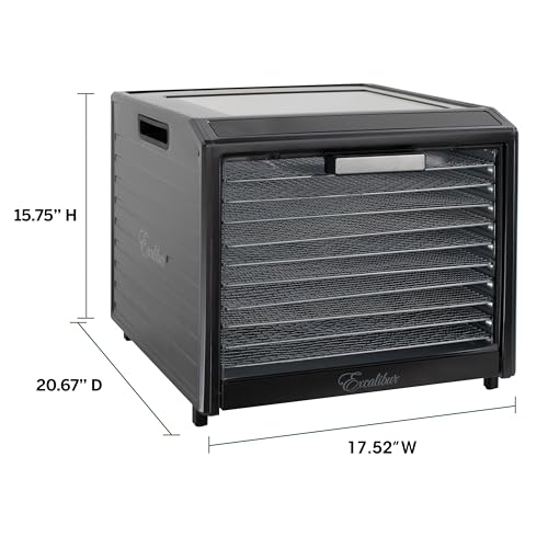 Excalibur Electric Food Dehydrator Performance Series 10-Tray with Adjustable Temperature Control Includes Stainless Steel Drying Trays Glass Door Top View Window and LED Display Progress Bar, Black