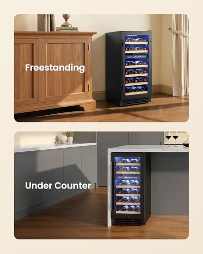 ICEVIVAL 15 Inch Wine Cooler Refrigerator, 28 Bottle Dual Zone Wine Fridge, UV-Resistant Glass Door, Quiet Compressor Cooling Digital Wine Cellar, Built-in or Freestanding Fridge for Home/Bar/Kitchen