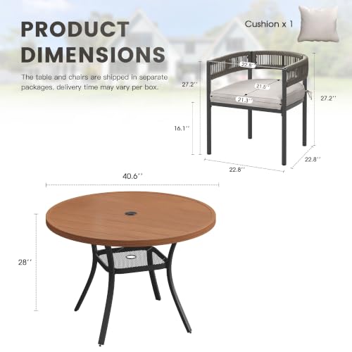 ARKOST 5 Pieces Patio Dining Set, White Cushion Chair & 40.6" Walnut Table