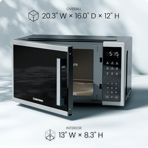 Chefman Countertop Microwave Oven 1.1 Cu. Ft., 1000 Watts with 10 Power Levels, 3 Cooking Presets with One-Touch Express Cook, 2 Defrost Settings, Child Safety Lock, & Mute Button – Stainless Steel