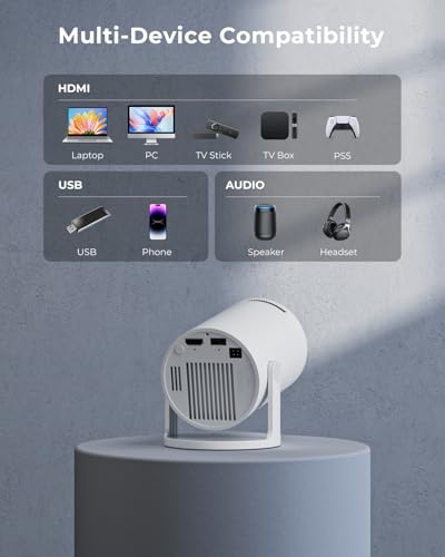 Mini Projector, Portable Projector with Wifi and Bluetooth, Built in Apps, Support 4K 1080P, 180° Rotation, Auto Keystone, Movie Projector Compatible With HDMI/USB/TV Stick/Smartphone/Laptop
