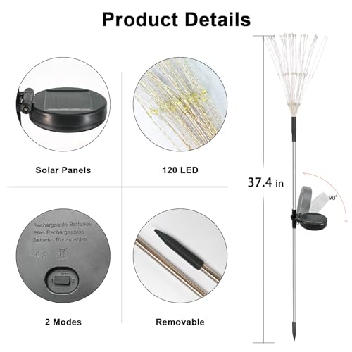 YaaFen Solar Garden Lights Outdoor, 2 Pack 120 LED Twinkling Firework Lights Decorative with 2 Modes, Outdoor Waterproof Solar Starburst Light for Outside Yard Pathway Garden Decor, Warm White