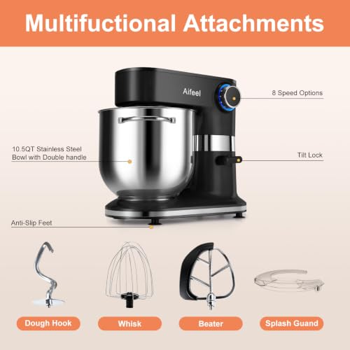 Aifeel 10.5QT Stand Mixer, 900W Electric Tilt-Head Kitchen Mixer Black