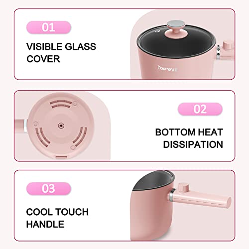 Topwit 1.5L Hot Pot Electric, Portable Ramen Cooker, Non-Stick Frying Pan