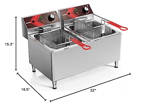 EGGKITPO Deep fryers Commercial Deep Fryer 12L x 2 Large Dual Tank Electric Countertop Fryer for Restaurant with 2 Frying Baskets and Lids, 1800W x 2, 120V