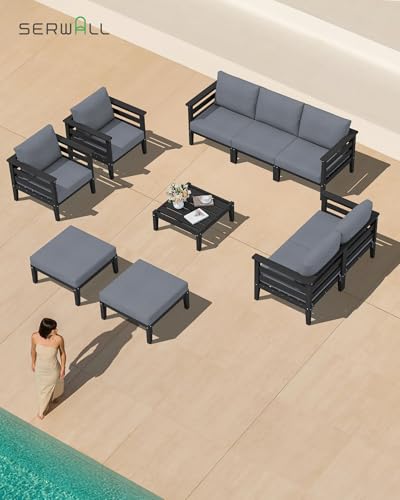 SERWALL HDPE Patio Furniture Set, 6 Pieces Outdoor Sectional Sofa Set