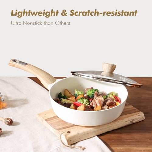 SENSARTE Ceramic Cookware Sets, Pots and Pans Set Non stick, Granite Induction Cookware, Non toxic Healthy Non Stick Kitchen Cooking Set, with Frying Pans Set, PFAS PTFE PFOA PFOS Free,14 Pcs
