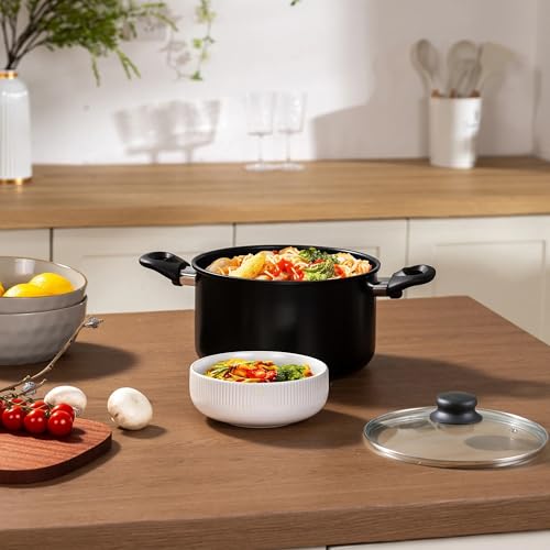 Dutch Oven, Aluminum Nonstick 5QT Kitchen Pot with Glass Lid, Cookware, Black