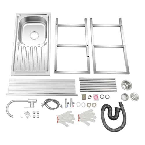 BANEBONE Portable Commercial Stainless Steel Freestanding Single Bowl Utility Sink Set - Outdoor Kitchen Sink for Restaurant Cafe Hotel Garage and Laundry Room with 2-Tier Storage Shelves (H 30.7in)