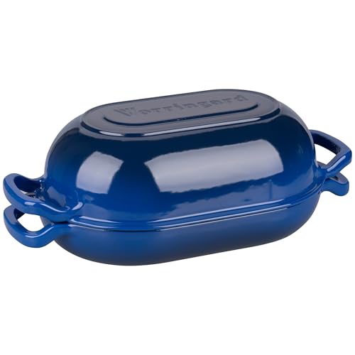 VORRINGARD Enameled Cast Iron Sourdough Bread Oven, Dutch Oven, Loaf Cast Iron Bread Pan for Homemade Bread Baking, Meatloaf Pan with Lid, 7QT, Blue