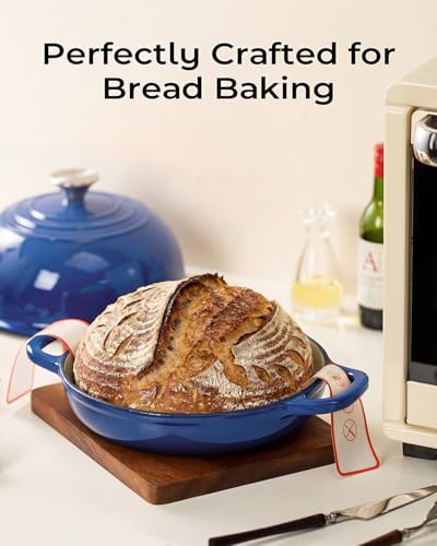 Armorbear Dutch Oven for Bread Baking-5QT Cast Iron Sourdough Dutch Oven Pot with Lid, Enameled Round Cast Iron Bread Pot with Dome Lid for Homemade, Gifts for Sourdough Bakers, Blue