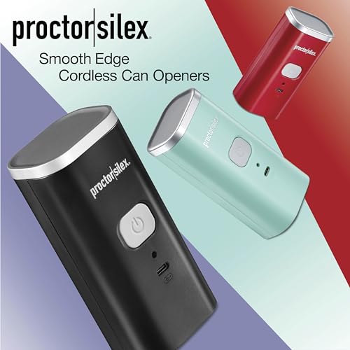 Proctor Silex Automatic Electric Can Opener, Hands Free Cordless Operation & USB Rechargeable, Self-Aligning, Cut Smooth Touch Lid Edges, Compact and Easy to Store, Red