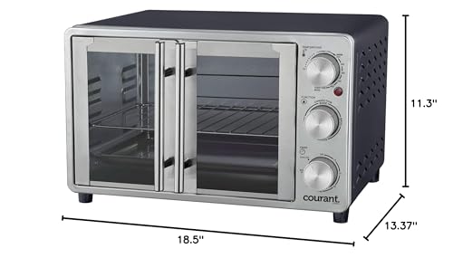 Courant French Door Convection Toaster Oven & Broiler, Bake Broil Toast Oven, Fits 9x13’’ Aluminum Baking Pan, 6-Slices, 10’’ Pizza, Convection Oven - Stainless Steel