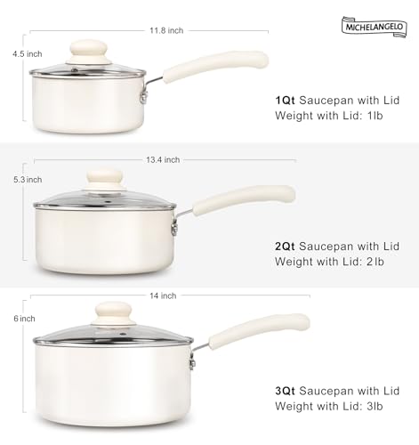 MICHELANGELO Nonstick Saucepan with Lid, Ceramic Sauce Pan Sets, Easy to Clean Sauce Pans, Multi-Purpose Cooking Pots, 1QT, White