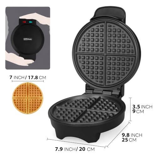 FineMade 7 Inches Classic Waffle Maker Machine, belgian waffle maker with PFAS-Free Ceramic Non-Stick Plates,Waflera electrica, Thin Waffle Maker Crispy, Round Waffle Iron, Graphite