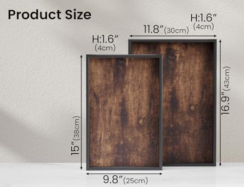 Fibogollo Set of 2 Wooden Serving Tray with Handles,Decorative Trays Platter,Breakfast Tray in Bed,Large Coffee Table Tray,Food Drinks Trays for Eating,Working,Storing