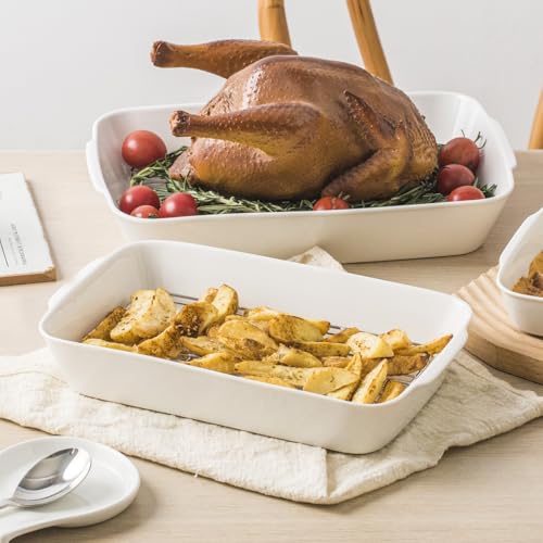 HOMBENE Casserole Dishes for Oven, Ceramic Baking Dishes Set of 3 with Roasting Racks, Rectangular Lasagna Pan with Handles for Baking, Gift, Dinner Microwave Oven Safe (2QT/3QT/4.2QT)