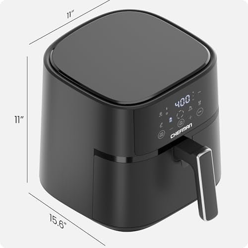 Chefman Air Fryer – 6 QT Compact Airfryer for Quick & Easy Meals in Minutes, Features Hi-Fry Technology for Extra Crisp, Touchscreen Controls with 4 Presets, Nonstick & Dishwasher Safe Basket - Black