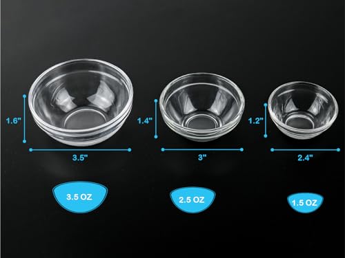 HillSpring 3 Sizes of Glass Prep Bowl Sets, Clear Small Pinch Bowls for Salt, Spices and Chopped Ingredients, 1.5oz/2.5oz/3.5oz, Set of 12