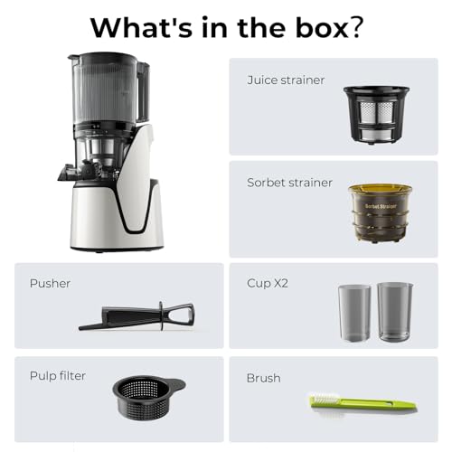EanOruus Juicer Machines, 3-in-1 Cold Press Juicer with 6.5" Extra Large Chute, 100oz Large Capacity, AC Motor, Makes Juice, Nut Milk & Sorbet, Bright White