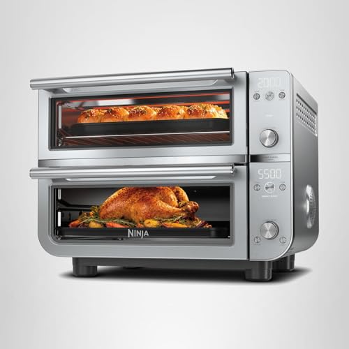 Ninja Double Oven Pro Smart XL Countertop Oven & Air Fryer | 30.2 Qt Capacity |12-in-1 Versatility with Smart Finish & DualZone Tech to Cook 2 Meals at Once | Fit up to 4.5lb Chicken | Silver | DCT821