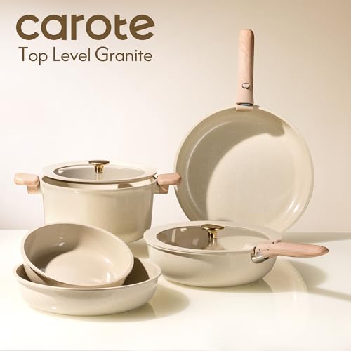 CAROTE 25PCS Ceramic Cookware Set, Pots and Pans set Non Stick, RV Kitchen Cooking Set Removable Handles, Oven Safe, Induction Cookware, Non-toxic Kitchen Cooking Set, PFAS and PFOA Free