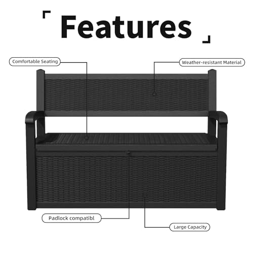 PatioZen 80 Gallon Outdoor Storage Bench Deck Box Waterproof Lockable,Outdoor Storage Furniture for Patio,Garden and Porch,Tools and Cushions(Black)