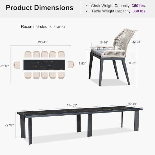 PURPLE LEAF 13 Pieces Patio Dining Set with Cushion and Backrest, Dark Grey