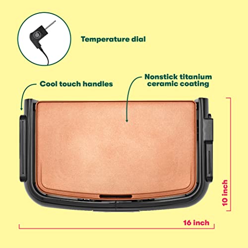 BELLA Griddle Ceramic Copper TI, Healthy-Eco Non-stick Coating, Hassle-Free Clean Up, Large Submersible Cooking Surface, 10" x 16", Copper/Black