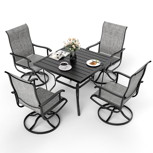 PATIOPIA 5-Piece Outdoor Dining Set, Patio Furniture Set with Textilene Swivel Chairs, Outdoor Table & 4 Chairs for Garden, Backyard, Poolside, Deck, Charcoal