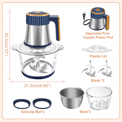 Food Processor, 5 Speed Meat Grinder with 2 Bowls(8 Cup+8 Cup), Blue