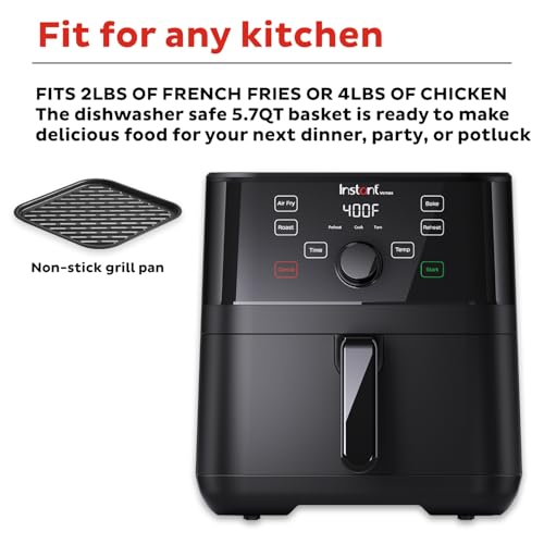 Instant Pot Vortex 5.7QT Air Fryer, Custom Program Options, 4-in-1 Functions, EvenCrisp Technology that Crisps, Roasts, Bakes and Reheats, 100+ In-App Recipes, from the Makers of Instant Pot, Black
