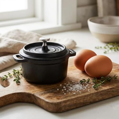 Flavehc Mini Cocotte 8 oz Pre-Seasoned Mini Dutch Oven 0.25 qt. Cast Iron Garlic Roaster for Oven Garlic Confit Pot Ramekins with Lids Oven Safe Set of 2