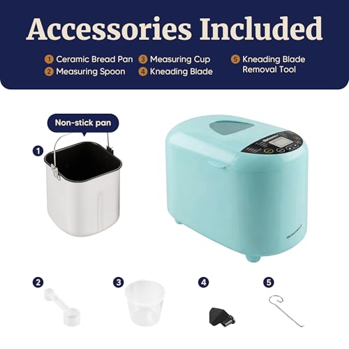 Elite Gourmet Programmable Bread Maker, 2 lb Loaf, 3 Sizes, 19 Presets incl. Gluten-Free, Dough & Jam, Delay Timer, Mint