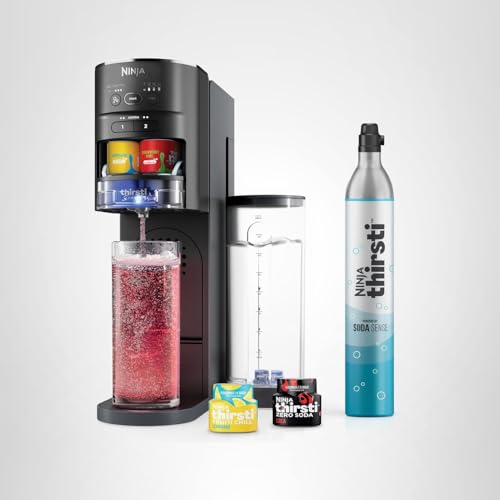 Ninja Thirsti Drink System, Soda Maker, Create Unique Sparkling & Still Drinks, Personalize Size & Flavor, Carbonated Water Machine, 60L CO2 Cylinder & Variety of Flavored Water Drops, Black WC1001
