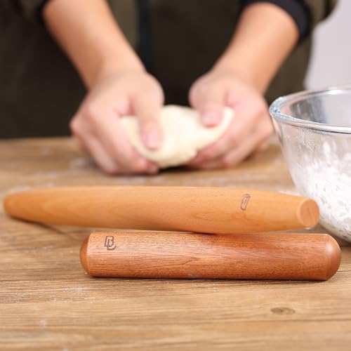 BAMBOO LAND- French Rolling Pin Set, 2 pcs, 16", 8", Natural Wood Rolling Pins for Baking