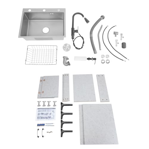 Freestanding Utility Sink, 30.71In Laundry Sink with Cabinet Indoor & Outdoor Utility Tub Pull-out Faucet&Gravity Ball&Drain Basket Heavy Duty for Laundry Garage Outdoor Kitchen Garden (Grey)