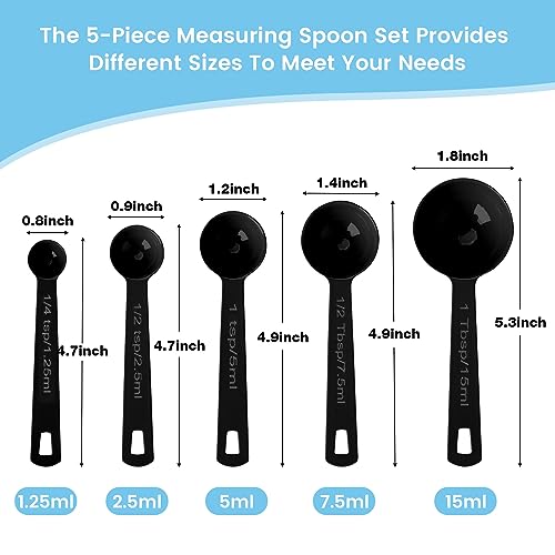 Stainless Steel Measuring Spoons Set of 5, Metal Measuring Cups for Liquid/Food/Kitchen/Baking (Black)