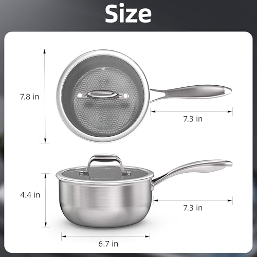 COOKER KING 3 Quart Stainless Steel Saucepan with Lid, Tri-Ply Ceramic Nonstick Pot, Metal Utensil Safe, Dishwasher & Oven Safe up to 900F, Induction Cookware for All Stovetops